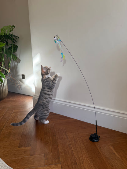Cat Bird Teaser Wand, Hands-Free Boredom Buster with Suction Base