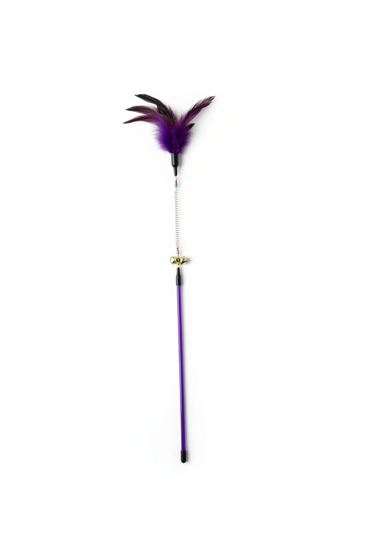 Cat Feather Wand Toy, Interactive Enrichment Teaser with Natural Feathers
