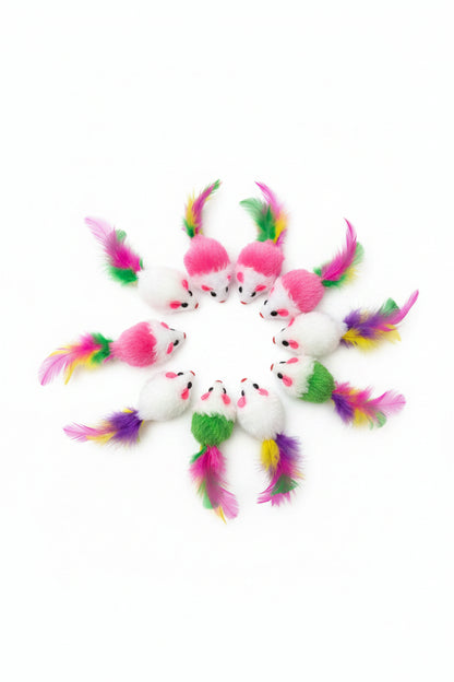 Cat Feather Mice (10-Pack), Chase and Pounce Enrichment Set