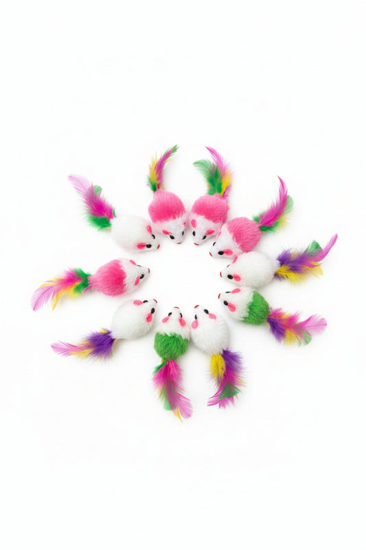 Cat Feather Mice (10-Pack), Chase and Pounce Enrichment Set